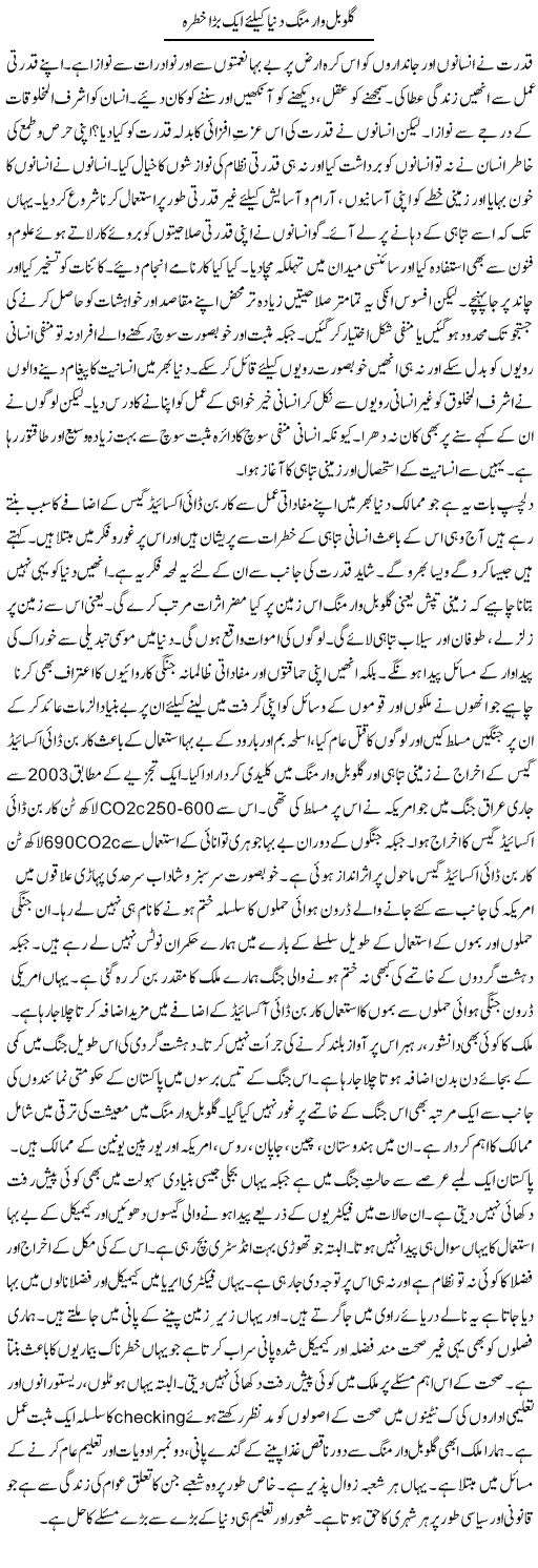 Global Warming Dunya Ke Lye Aik Bara Khatra | Tasneem Peer Zada | ColumnsHub