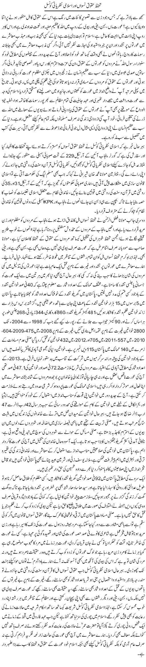 Tahaffuz Haqooq Niswan Aor Islami Nazriati Council | Dr. Muhammad Tayyab Khan Singhanvi | ColumnsHub