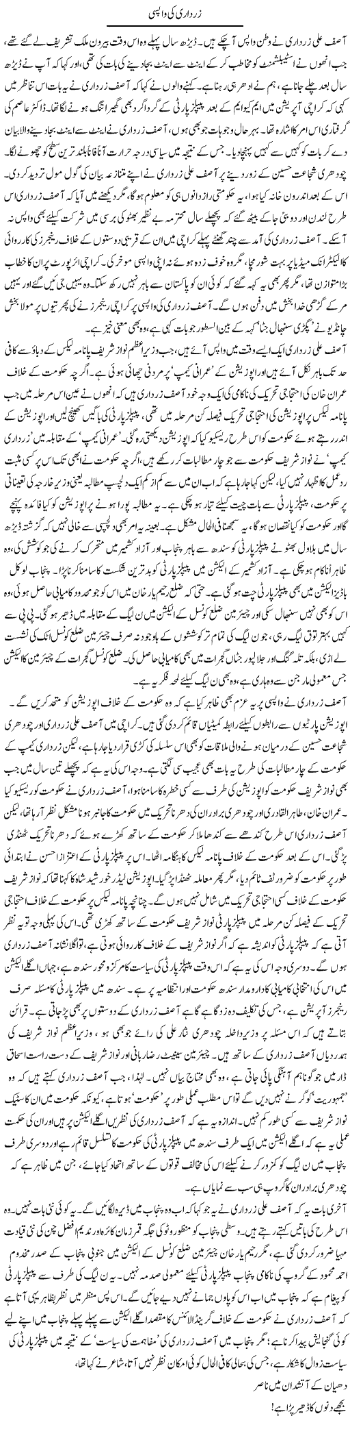 Zardari Ki Wapsi | Asghar Abdullah | ColumnsHub