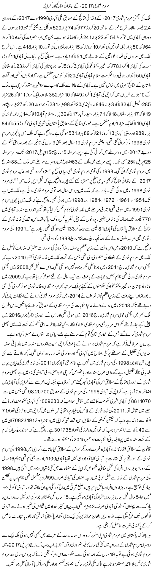 Mardum Shumari 2017 Ke Ibtidayi Nataij Aur Karachi | Shabbir Arman | ColumnsHub